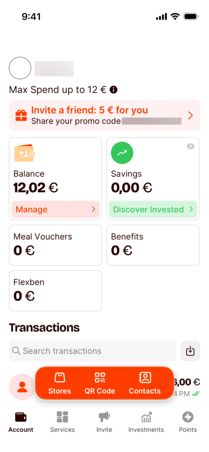 Finance app screen