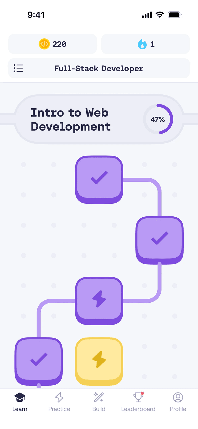 Mobile app dashboard screen